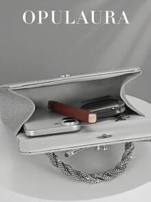 OpulAura 闪耀手袋 - 迷人优雅，精致低调奢华，闪耀金色，奢华晚宴手拿包，闪耀水晶点缀派对钱包，适合派对女孩、女士和新娘。非常适合派对、婚礼、庆典、晚宴/正式活动，可搭配晚礼服、正式礼服、舞会礼服和生日礼服。 - 銀色 - 查看 7