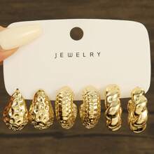 3pcs To 9pcs/Set Fashionable And Elegant European & American Style Gold Metal C-Shaped, Water Drop, Twist Design Earrings Set, Suitable For Women For Casual, Work, Party, Evening And Gifts