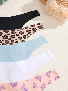Set de 5 bragas tipo tanga con cintura baja, cómodas y sin costuras, de colores múltiples, para mujeres - Multicolor - Ver 6