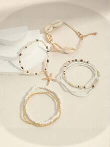 Style bohème 7 pièces bracelet de perles étoile de mer et coquillage - fait main, parfait pour les vacances ou la décoration décontractée