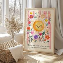 1 件“你是我的阳光”向日葵墙饰 - 复古高品质儿童房装饰，鲜艳的卡通花卉帆布印刷，无框育儿室海报，适合女孩房间、游戏室、迎婴派对礼物、游戏室装饰 | 鲜艳的印刷品质，向日葵装饰 - 米色 - 查看 1