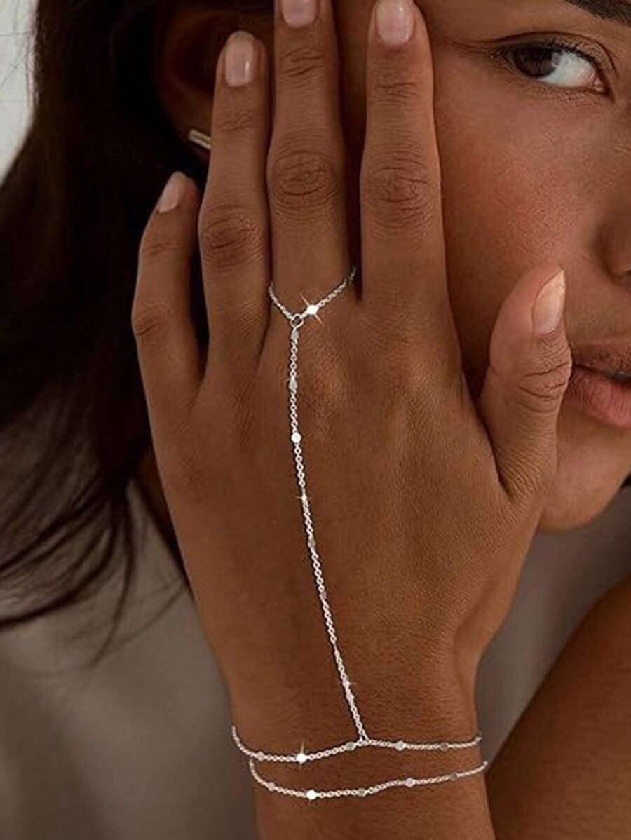 1 pieza Cadena para la clavícula con forma de Y de moda y personalizada, cadena de dedo plana de estilo minimalista y metálica, versátil, excelente opción de regalo