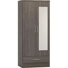 Seconique Mirrored 2 Door Wardrobe In Black Wood Grain - Black - View 10