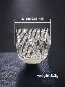 1枚优雅立方氧化锆戒指，女士情人节礼物，适合婚礼、订婚、周年纪念、派对等场合 - 銀色 - 查看 7