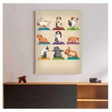 1pc Frameless Yoga Cartoon Cute Animal Rabbit Dog Elephant Art Posters Vintage Painting Printing Wall Arts Modern Minimalist Club Gym Living Room Bedroom Dormitory Wall Decoration Home Wall Decoration Aesthetics Daycare Children's Room Kawaii Pictutor ,Wall Art With Frame