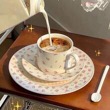 1 套法式复古碎花陶瓷咖啡杯碟，早餐牛奶杯，面包盘，家用下午茶咖啡杯，拿铁艺术杯，果汁饮料杯，甜点蛋糕盘，水果沙拉盘，节日礼物，纪念品返校