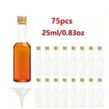 Paquete de 25, Mini botellas de licor, 0.83oz 1.7oz 3.3oz Botellas pequeñas vacías de plástico con tapas de rosca, botellas para shots, envases para bebidas, botellas de vino reutilizables, botellas de espíritu vacías, botellas de jugo, botellas de alcohol, botellas de salsa para bodas, fiestas, suministros para fiestas de Navidad, accesorios portátiles de almacenamiento