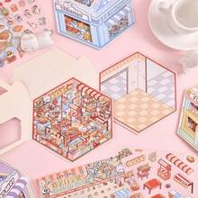 Pegatinas escénicas 3D, pegatinas de escena en miniatura 3D hechas a mano de dibujos animados, 2 hojas de pegatinas de mascotas + 1 hoja de cartón escénico, útiles escolares, de vuelta a la escuela