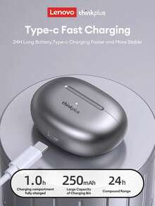 Lenovo Original LP5 Bluetooth Earphones With Protective Case, Semi-In-Ear 5.3 Stereo Sound, High-Quality Audio, Smart Noise Cancellation, Music, Gaming, Long Battery Life, Wireless Earbuds, Compatible With Smartphones, Computers - LP5 màu xám + ốp lưng bảo vệ cá mập - Xem 2