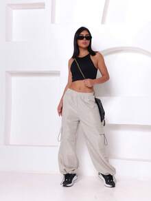 Parachute Tactel Cargo Pants With Adjustable Drawstring Hem With Pockets Elegant Polyester Drawstring Pocket Women Fashion Daily Evening Holiday Birthday Party Fall Winter - 淺米色 - 查看 4
