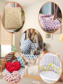 500G 16Meters Super Velvet Chunky Yarn,3cm Thick Bulky Giant Thread ,White Bag ,Yarn For Hand Knitting DIY, Handmade Bag,Soft Big Blanket Carpet , Fabric Strips, Cushions And Cat Beds - Multicolor - View 4