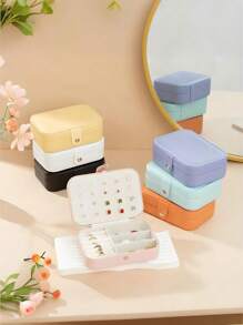 1pc Travel Jewelry Box, Small PU Leather Jewelry Organizer Suitable For Women & Girls, Double-Layer Portable Mini Travel Case For Storing Earrings, Rings, Necklaces