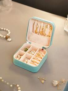 1pc Travel Jewelry Box, Small PU Leather Jewelry Organizer Suitable For Women & Girls, Double-Layer Portable Mini Travel Case For Storing Earrings, Rings, Necklaces