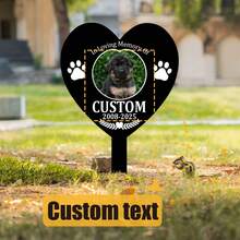 1pc Customized Pet Photo Memorial Metal Grave Marker - Personalized Plaque With Name & Date, Heart Shaped Design, Durable Outdoor Lawn Art, Suitable For Dogs, Cats, Pet Loss Condolence Gift, Memorial Keepsake
