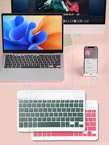 Ultra-Thin & Portable Wireless Keyboard, Silent Design, Suitable For Girls, Compatible With Smartphones, Laptops And Tablets With 10-Inch Square Keys, Bluetooth Connection, Compatible With 3 Operating Systems - Multicolor - View 8