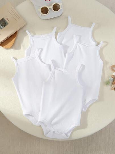 5pcs/Set Baby Rompers Cute White Infant/Baby Girl Suspender Bodysuits