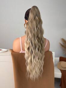 Claw Ponytail Extension Hair Long Wavy Bouncy Curls Brown With Golden Color 24 Inch Heat Resistant - Brown Ombre - View 5