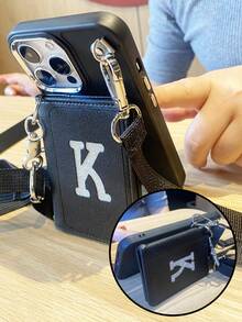 1pc Casual Fashion Phone Wallet Lanyard Kit With Phone Case Vertical Card Purse And Adjustable Shoulder Straps For Travel, Back To School, Gift (Diy Letter Stickers) For Women Wallet Purse Wallet - Black and White - View 5