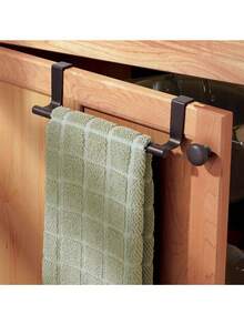 1pc Stainless Steel Towel Rack, Wall Mounted Towel Holder, Kitchen Accessories, Home Storage Organizer, No Drill Cabinet Cloth Hanging Rack, Single Bar Towel Organizer