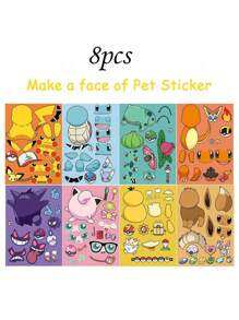 pokemon 8pcs Pokemon 6.3" X 4.3", Make Your Own Cartoon Game Themed Cute Stickers, Make Character Stickers For Party Favor Supplies, Crafts, Toy Stickers, Birthday Gift Toys, Craft Stickers, Cute Stickers, Pikachu, Craft Kits, Ideal Gift For Enthusiasts