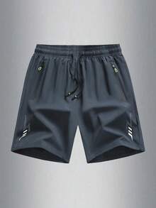 夏季轻薄冰丝短裤，男士运动户外跑步、健身、徒步、骑行宽松百慕大短裤 - 深灰色 - 查看 2