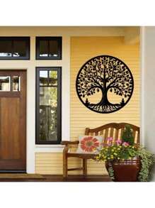 15.75 Inch Circular Elegant Tree Of Life Metal Wall Art, Intricate Black Metal Decor With Nature Patterns, Ideal For Home, Office, Outdoor Use, Perfect Housewarming & Birthday Gift, Suitable For Modern Home Decoration