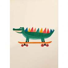 1PC Optional Frame Modern Funny Animals Rabbit Dog Bear Cat Lion Skateboard Posters Prints Crocodile Wall Arts Canvas Room Decor ,Wall Art With Frame - Multicolor - View 18