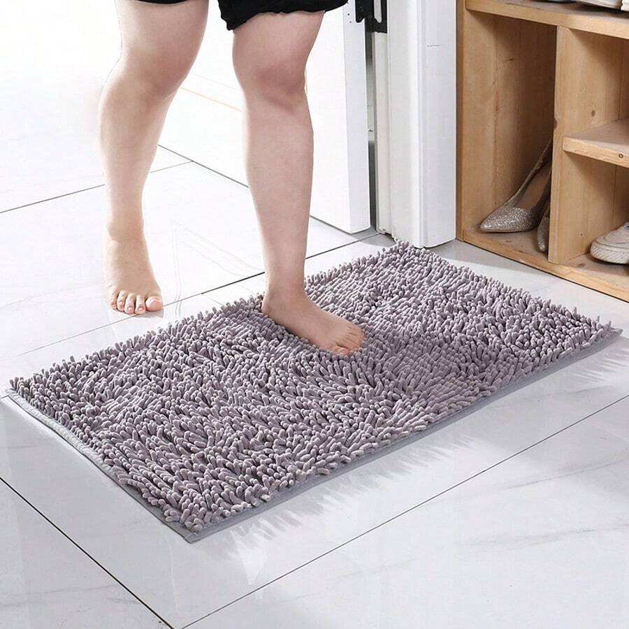 Alfombra de baño antideslizante y absorbente, súper suave de chenilla, decoración de baño lavable a máquina, decoración de otoño, alfombra, accesorios de baño, decoración de entrada para volver al colegio - Gris - Ver 1