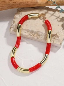 1pc Stylish Luxurious Simple Colorful Resin Bent Tube Necklace, Women Choker Necklace Suitable For Daily Wear And Party - Resin Necklace - View 13