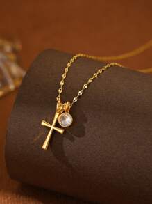 1 Stück Minimalistischer eleganter bunter Cubic-Zirkonia-Kreuzanhänger-Halskette für Frauen, stilvolles Schmuckzubehör, vielseitig für den täglichen Gebrauch