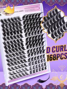 168Pcs Hybrid Fox Eye Slanted Single Eyelash DIY Extension, Mini Travel Portable Thick Eyelash Bundle DIY Extension, D-Shaped Curly Eyelashes, 12/14/16/18mm Single Eyelash Bundle, Suitable For Family Gatherings, Valentine's Day, Travel, Photography, Music Festival Makeup - D - View 3