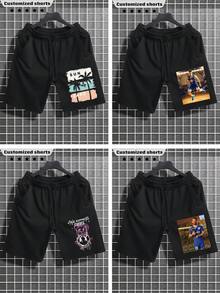 Customized Men's Shorts, Spring/Summer Versions, Personalized Design, Upload Your Photo/Couple/Family/Pet/Friend/Landscape, Enter Your Text/Name/Slogan/Funny Message/Wishes. Men's Black Casual/Sports Shorts, Holiday/Valentine's/Birthday/Anniversary Photo Customized Gift, Spring/Summer Shorts - Black - View 2