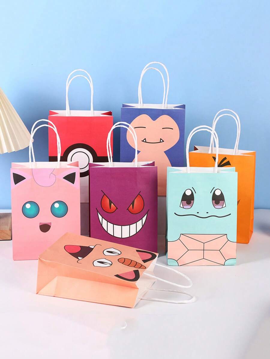 pokemon 1/7pcs Pokémon Cute Cartoon Square Bottom Bag, Kraft Paper Bag, Packing Bag, Tote Bag Is An Ideal Gift For Enthusiasts, Party Lovers And Collectors, Suitable For Birthday Party Decoration. Features: Can Be Given As An Ideal Gift, A Must-Have In Summer, Suitable For Summer Parties, Birthday Parties, Christmas, Halloween, Thanksgiving Parties Or Use