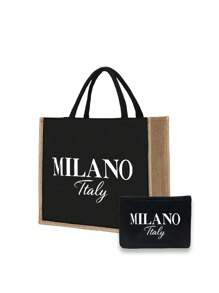 Linen Tote Bags And Small Bags With "Milano" White Letter Print, Coin Purse And Tote Bag Combination, Personalized Gift Packaging, Large Capacity Portable Casual Storage Handbags, Supermarket Shopping Bags. Multifunctional Portable Teacher Handbags, Holiday Shoulder Bags, Suitable For Daily Commuting, Business Trips, Beach Vacations, Can Be Given As Gifts To Friends, Family, Birthday Gifts, Mother's Day Gifts, Teacher's Day Gifts.