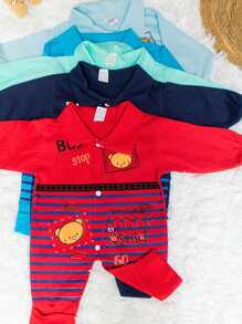 Kit 3 Macacão Infantil Ursinho Menino bebê  0- 03 meses Vira Pé (Burrinho)