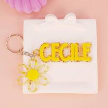 1 pieza Llavero personalizado de acrílico con nombre y flor de colores, recuerdos de fiesta de cumpleaños, regalo personalizado para la niña de las flores, etiqueta de mochila con nombre para niña, dijes de a juego, etiqueta de bolso de acrílico - Llavero de acero + anilla de cadena de 4 eslabones - Ver 17