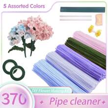 370 Pcs Pipe Cleaners Craft, 4 Assorted Colors Pipe Cleaners Bulk, Chenille Stems For DIY Flower Making Kit With Floral Wires, Gardening Tape, Stamen& Ribbon, Holiday Gifts Pipe Cleaner Decorations,Holiday Decorations With Chenille Stems