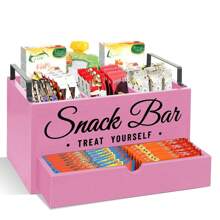 Organisateur de collations pour le comptoir, bacs de rangement de la réserve en bois avec poignées, organisateur de collations pour la réserve, la cuisine, boîte de rangement des aliments à 4 compartiments avec tiroir. Organisateur de réserve pour les collations, les chips