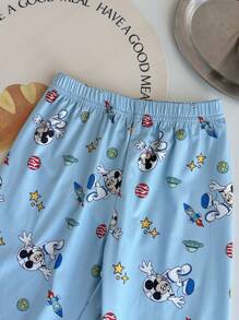 2 pièces/Set Pyjama enfant avec Top à manches courtes col rond et pantalon long, design combinaison spatiale mignon Mickey Mouse