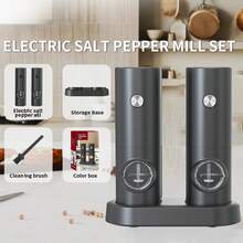 Bộ máy xay muối và tiêu điện (Kết hợp đơn/kép/có đế lưu trữ) | Cối xay gia vị chạy bằng pin có đèn LED trắng và độ thô có thể điều chỉnh | Tùy chọn màu đen và bạc-đen | 4 pin AAA (Không bao gồm pin) | Quà tặng hoàn hảo cho Giáng sinh/kỷ niệm/nhà bếp - Nhiều màu - Xem 17