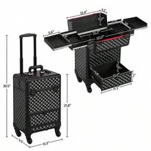 Aluminum Cosmetic Case Travel Trolley Case Large Storage Makeup Case With Drawer - as pic - View 5