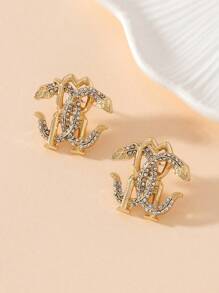 1 Pair Fashionable Punk Style Metal Alloy Rhinestone Snake Shaped Double Snake C Type Stud Earrings, Essential Jewelry For Women Daily, Parties, Travel And Social Gatherings