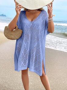 NZZOF Women's Fashionable Casual Hollow Out Cover-Up Top (Bikini Not Included) - Light Purple - View 4