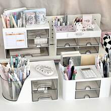 1个办公桌收纳盒，带2/4个抽屉，桌面笔卡包装收纳盒，适用于办公桌，化妆品收纳盒，办公用品桌面配件，适用于办公室、家庭和学生返校用品。返校 - 白色 - 查看 12