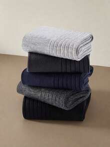 5 Pairs Men's High Elastic Solid Color Odor-Resistant Antibacterial Mid-Calf Socks, Random Delivery - Multicolor - View 3