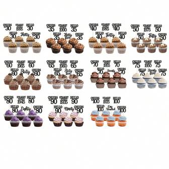 24pcs Happy Birthday Cupcake Toppers Black Glitter Straight Outta Cupcake Picks Cheers To Years Birthday Cake Decorations For Birthday Party Supplies