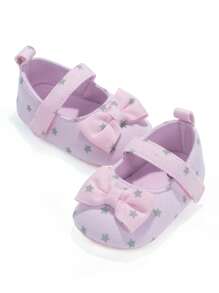 Scarpe da principessa nuove per neonati, primavera/estate, con motivo carino a fiocco e stelle, morbide, antiscivolo, per bambine che imparano a camminare 0-1 anno, con gancio e passante, per uso interno ed esterno, idee regalo per bambini