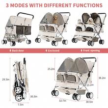 Double Pet Stroller, Foldable Stroller For 2 Dogs & Cats, Two-Seater Carrier Twin Dog Walk Jogger Travel Pet Carriage Cart With Storage