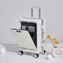 Multi-Functional Suitcase With USB Port, Cup Holder, Front-Open Lid, Retractable Handle, Aluminum Frame, Large Capacity, Quiet Spinner Wheels, Unisex, Password Lock, Bag For School School Accessories School Stuff