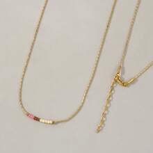 1 Stück buntes Boho Glas Perlen & goldene Kette Halskette, modischer vielseitiger Schmuck für Frauen